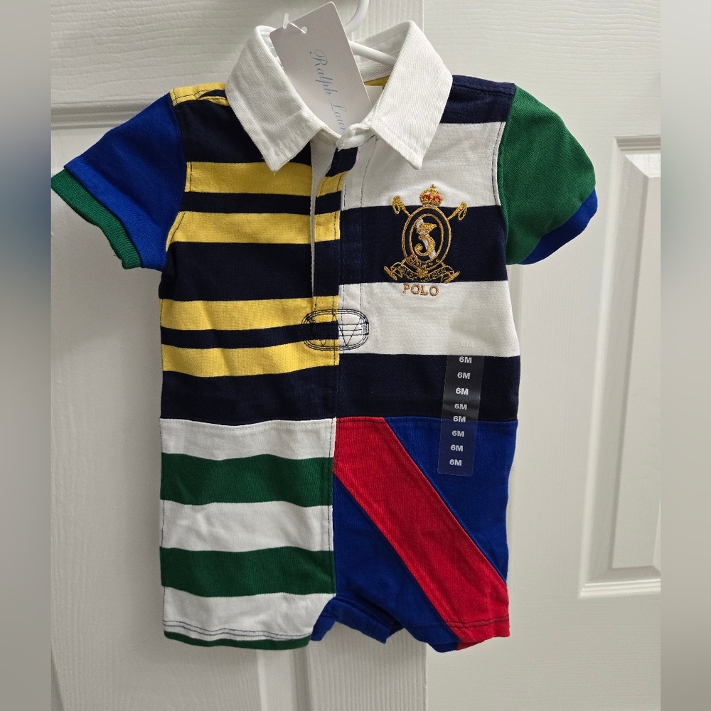 Ralph Lauren 6 months baby boy infant colorblock polo jumpsuit